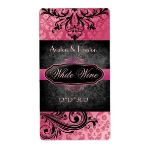 Luscieux Vintage Pink Scroll Mariage Vin Étiquette