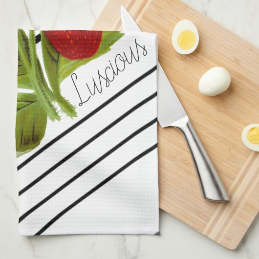 Luscieuze aardbeien op zwart-wit theedoek (Quarter Fold)