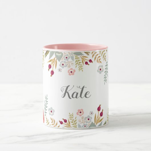 Luscious Floral Personalized Name Two Tone Coffee Mok (Midden)