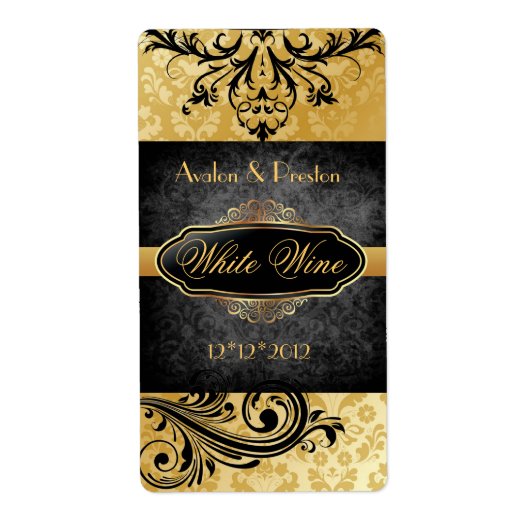 Luscious  Gold Scroll Bruiloft Wijn Label (Voorkant)