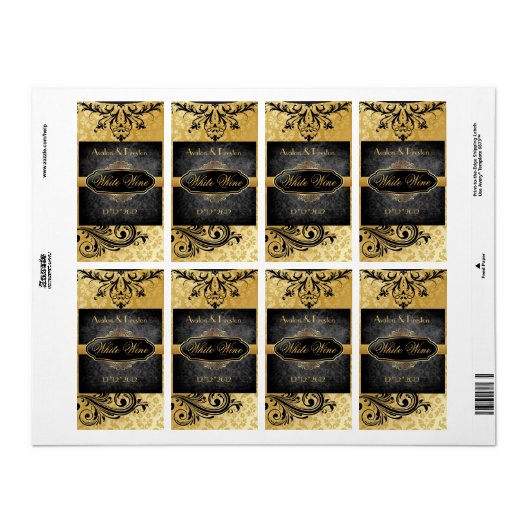 Luscious  Gold Scroll Bruiloft Wijn Label (Full Sheet)