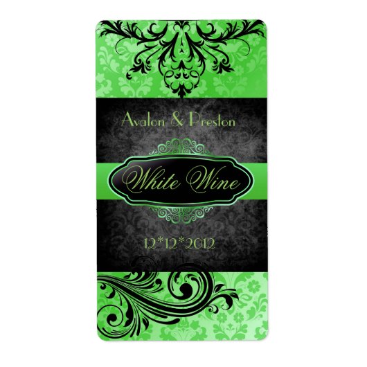 Luscious Groen Scroll Bruiloft Wijn Label (Voorkant)