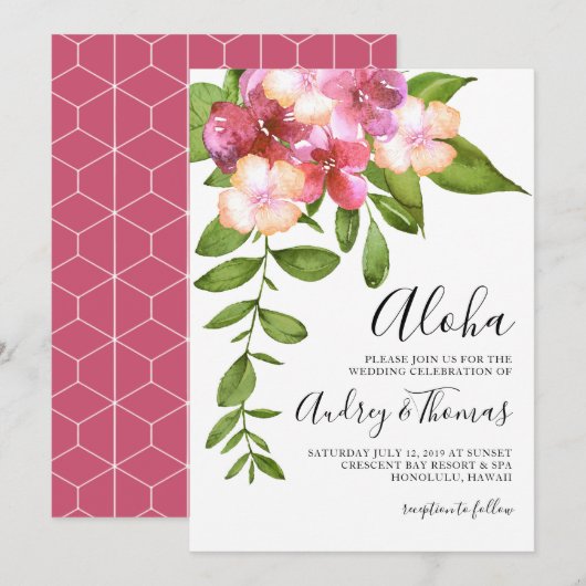 Luscious Leaves Hawaiian Wedding Invitation Kaart (Voorkant / Achterkant)