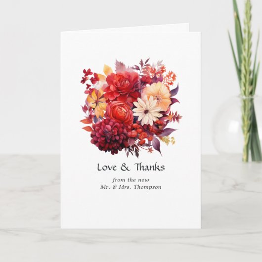 Luscious Red Floral Wedding Bedankkaart (Voorkant)