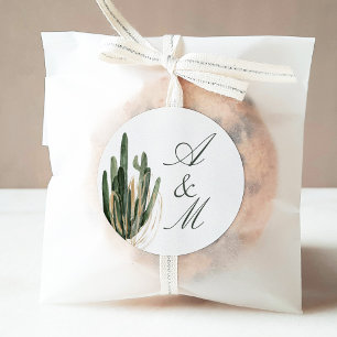 Lush aquarel woestijn cactus monogram ronde sticker