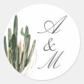 Lush aquarel woestijn cactus monogram ronde sticker (Voorkant)