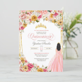 Lush Blush Pink Yellow Floral & Gown Quinceanera I Kaart