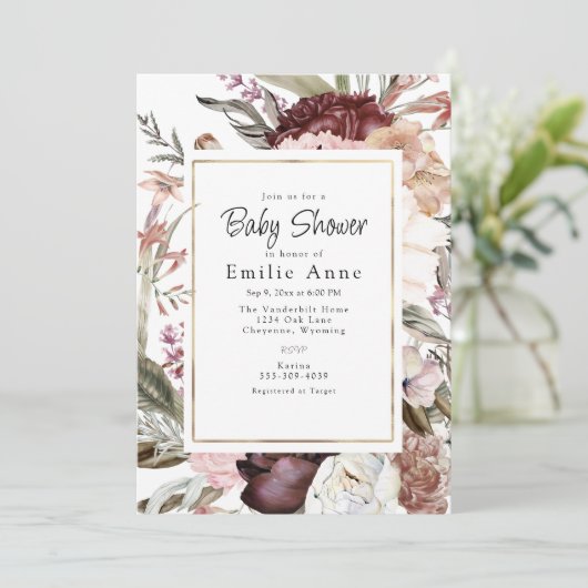 Lush Boho Rozen, Dalias en Wildbloemen Uitnodiging (Staand voorkant)