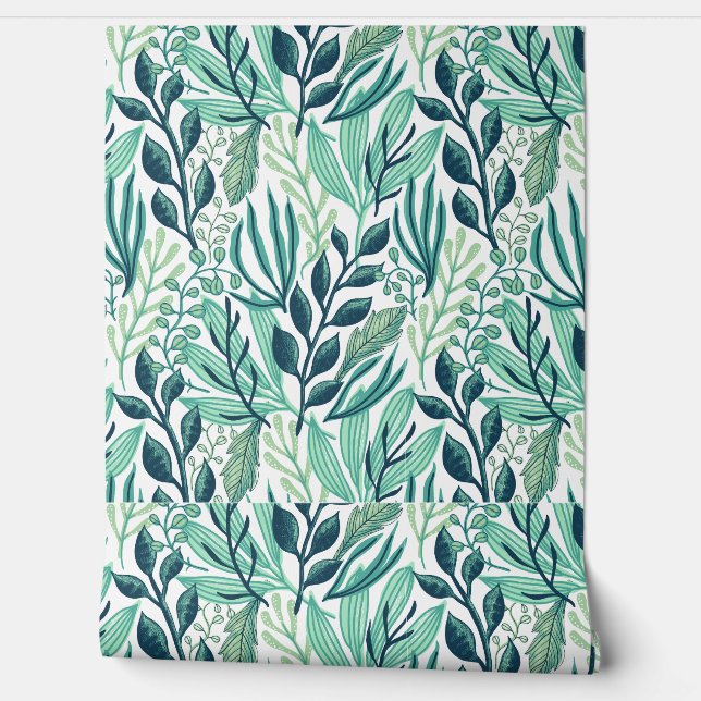 Lush Botanische zomer groene bladeren Wallpaper Behang (Afrollen)
