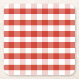 Lush Dahlia Red & White Gingham Check Pset Vierkante Kartonnen Onderzetter