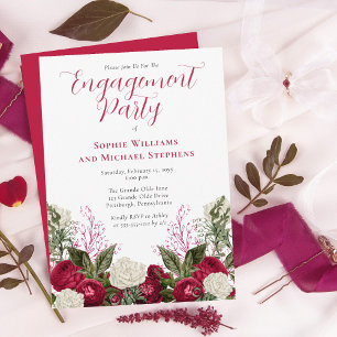 Lush Elegant Magenta Floral Engagement Party Kaart