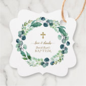 Lush Eucalyptus Greenery Wreath Gold Cross Baptism Bedankjes Labels (Achterkant)