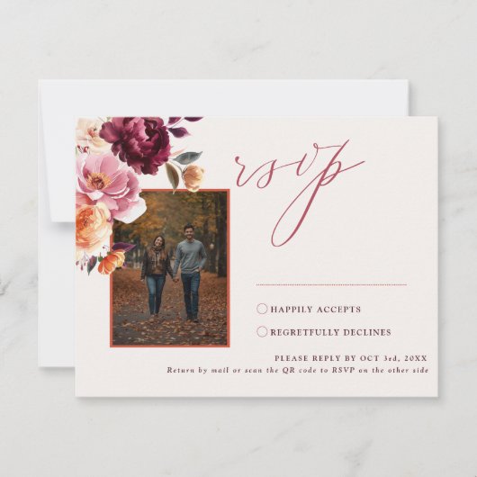 Lush Fall Floral Mariage QR Code carte RSVP (Devant)