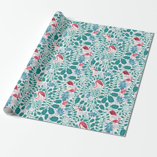 Lush Flamingo Oerwoud Pattern *Soft Breeze* Cadeaupapier (Uitgerold)