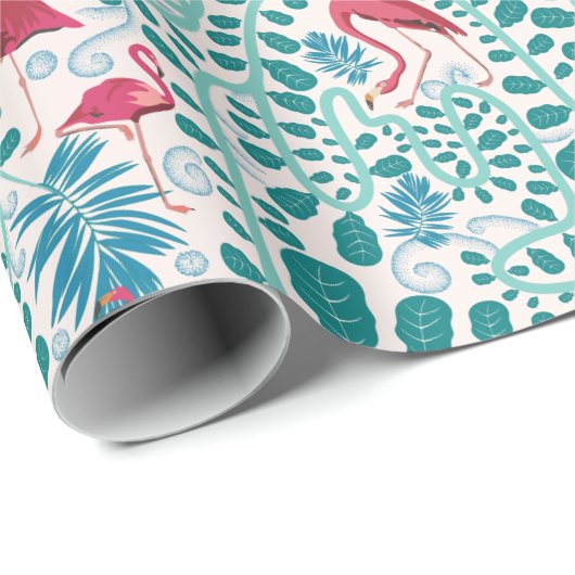 Lush Flamingo Oerwoud Pattern *Soft Breeze* Cadeaupapier (Rol Hoek)