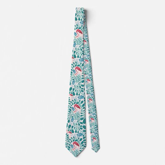 Lush Flamingo Oerwoud Pattern *Soft Breeze* Stropdas (Voorkant)