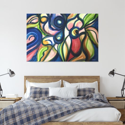 Lush Floral Modern Art Stretched Canvas Afdrukken (Insitu (Slaapkamer))