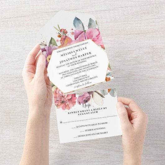 Lush Flowers Alles-in-één bruiloft uitnodiging (Afscheurbaar)