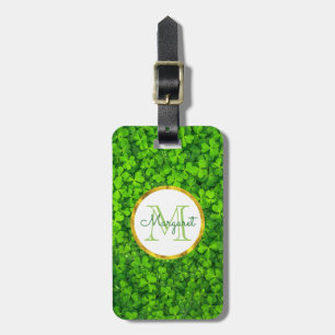 Lush Green Clovers met FAUX Gold Foil en Monogram Bagagelabel