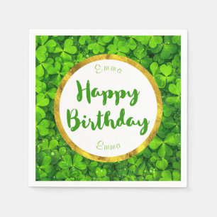 Lush Green Clovers met FAUX Gold Foil Verjaardag Servet