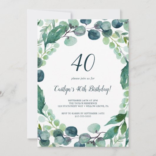 Lush Greenery en Eucalyptus 40th Birthday Kaart (Voorkant)