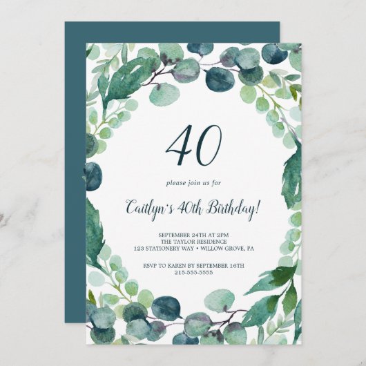 Lush Greenery en Eucalyptus 40th Birthday Kaart (Voorkant / Achterkant)
