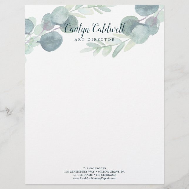 Lush Greenery en Eucalyptus Art Letterhead (Voorkant)