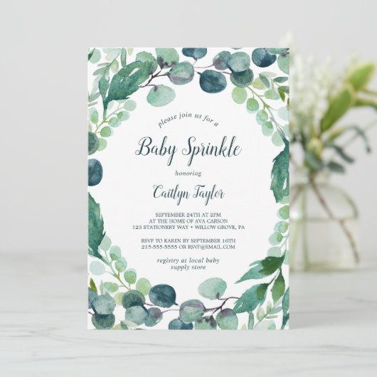Lush Greenery en Eucalyptus Baby Sprinkle Kaart (Staand voorkant)