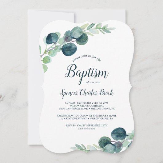 Lush Greenery en Eucalyptus Baptisme Kaart (Voorkant)