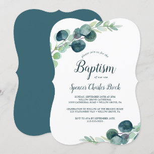 Lush Greenery en Eucalyptus Baptisme Kaart
