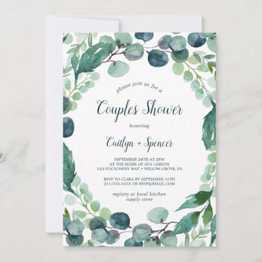 Lush Greenery en Eucalyptus Couples Shower Kaart (Voorkant)