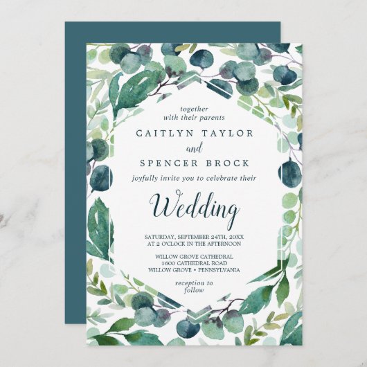 Lush Greenery en Eucalyptus Wedding Kaart (Voorkant / Achterkant)