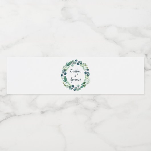 Lush Greenery en Eucalyptus Wreath Wedding Waterfles Etiket (Enkel label)