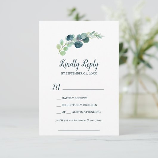 Lush Greenery & Eucalyptus Song Request RSVP Card (Staand voorkant)