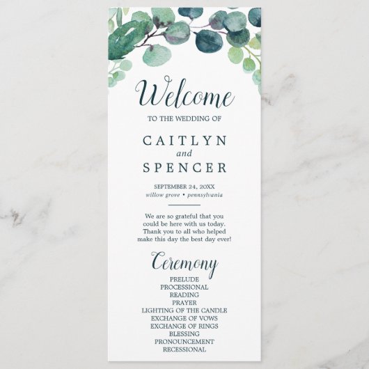 Lush Greenery & Eucalyptus Wedding Programme Programma (Voorkant)