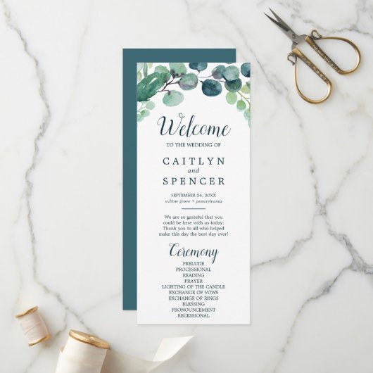 Lush Greenery & Eucalyptus Wedding Programme Programma (Voorkant / Achterkant in situ)