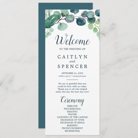 Lush Greenery & Eucalyptus Wedding Programme Programma (Voorkant / Achterkant)