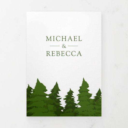 Lush Greenery Pine Trees Foto Forest Wedding Drieluik Uitnodiging (Cover)