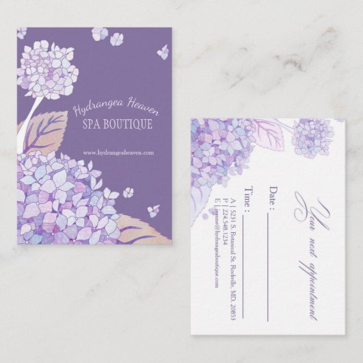 Lush Hydrangeas Spa Appointment Card Afsprakenkaartje (Voorkant / Achterkant)
