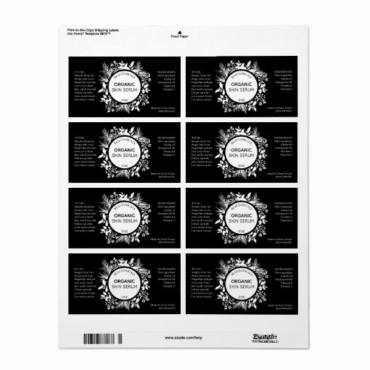 Lush Leaf Black en White Serum Labels (Full Sheet)