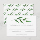 Lush Leaves Elegant Waterverf Bruiloft RSVP Kaartje (Voorkant / Achterkant)