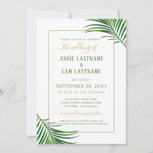 Lush Modern Tropical Greenery Wedding Invitation (Voorkant)