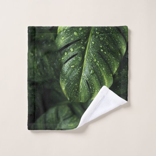 Lush Monstera Leaves with Morning Dew Drops (Gant de toilette)