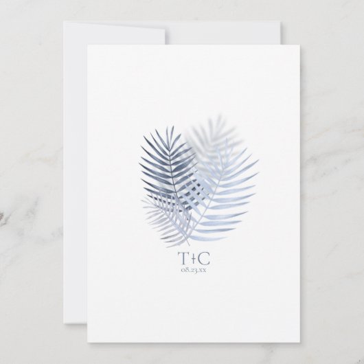Lush Palm Leaf Mariage Menu Blue ID956 (Dos)