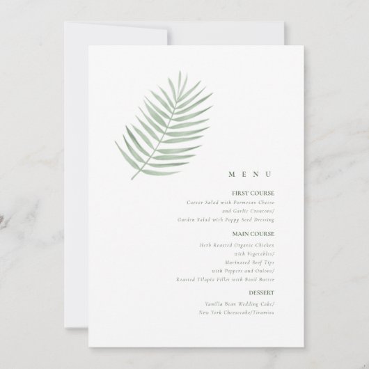 Lush Palm Leaf Mariage Menu Moss Green ID956 (Devant)
