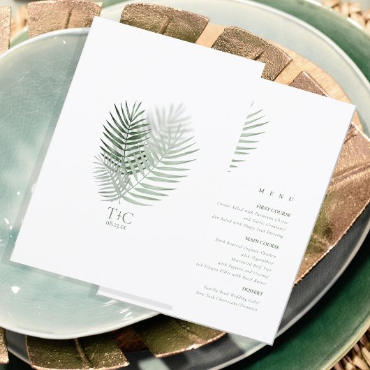 Lush Palm Leaf Mariage Menu Moss Green ID956