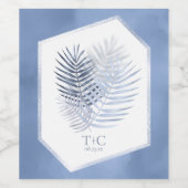 Lush Palm Leaf Wedding Blue ID956 Wijn Etiket (Enkel label)