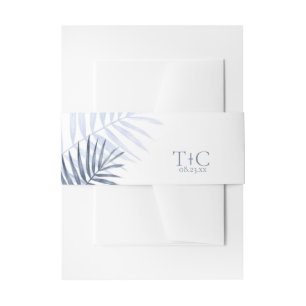 Lush Palm Leaf Wedding Blue/White ID956 Uitnodigingen Wikkel