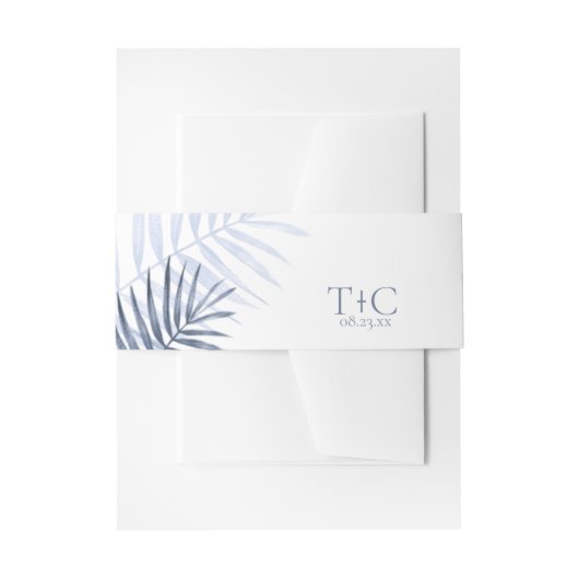 Lush Palm Leaf Wedding Blue/White ID956 Uitnodigingen Wikkel (Voorkant Voorbeeld)