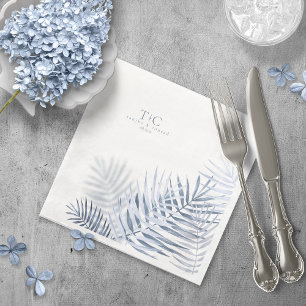 Lush Palm Leaf Wedding Blue/Wht ID956 Servet